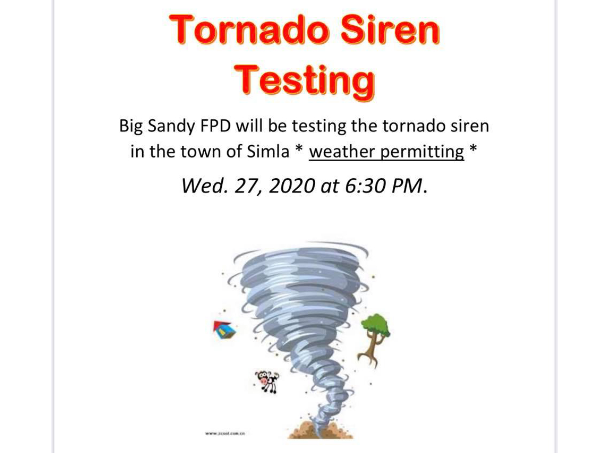 Tornado Siren Testing - May 27, 2020 | Simla Volunteer Fire Department