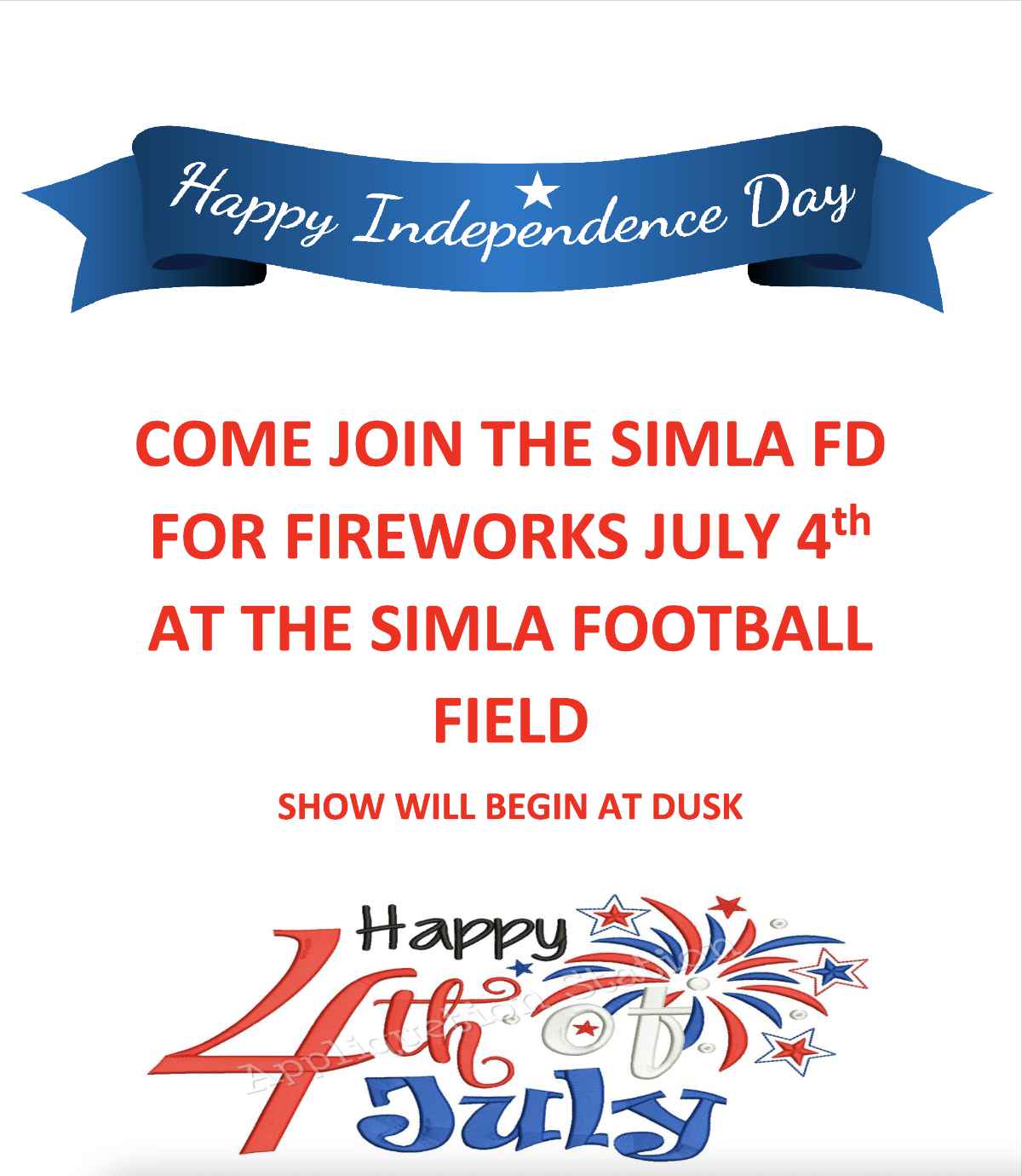 Rescheduled* 2025 Fireworks on the 4th Simla Volunteer Fire Department